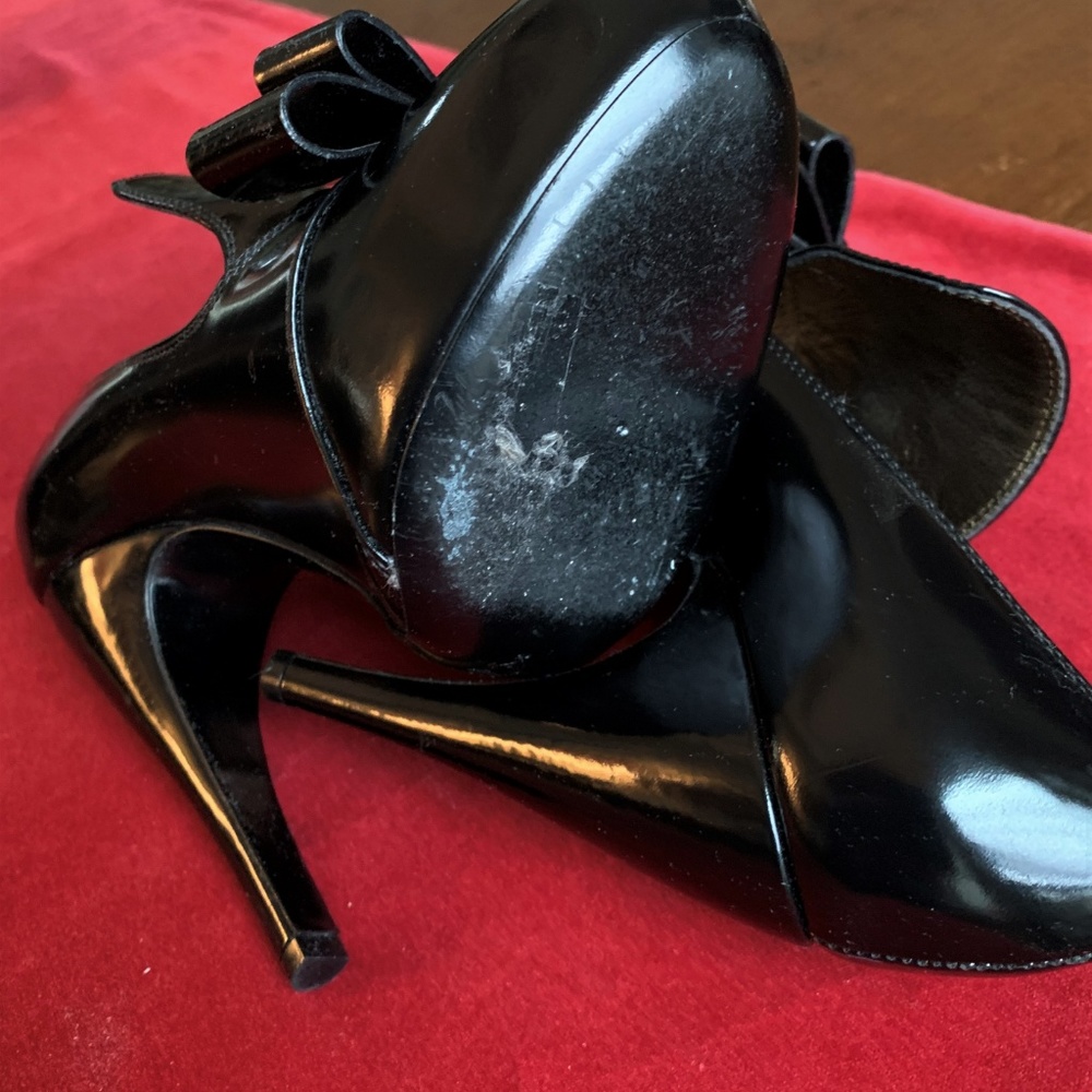LANVIN BLACK PATENT HEELS BOOTIES LOAFERS 37 or 7 - Picture 5 of 8